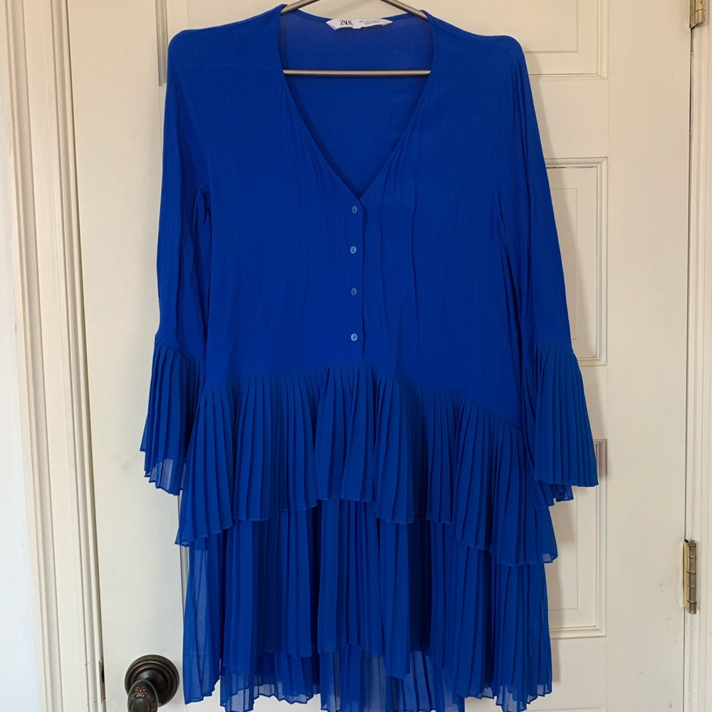 BEAUTIFUL Pleated Short Blue Dress